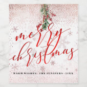 PixDezines Waterverf Holly Berries + Roos Goud Wijn Etiket (Enkel label)