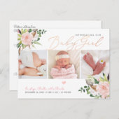 PixDezines Waterverf Katoen+Rozen, Meisje Geboorte Briefkaart (Voorkant / Achterkant)