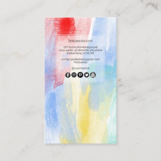 PixDezines Waterverf Modern Waves, Pastel Visitekaartje (Achterkant)