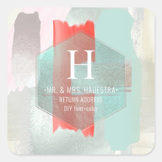 PixDezines Waterverf Moderne Kunst Koraal Zeeschui Vierkante Sticker (Voorkant)