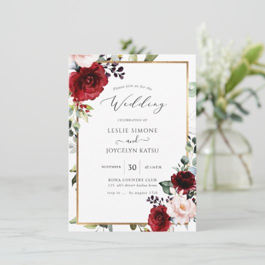 PixDezines Waterverf Passionate Blooms Wedding Kaart (Staand voorkant)