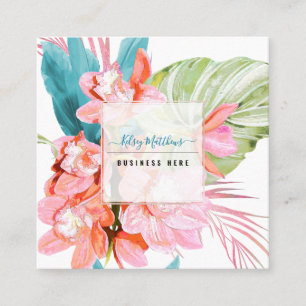 PixDezines Waterverf Peach Cymbidium Orchid Vierkante Visitekaartje