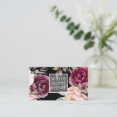 PixDezines Waterverf Peonies Blush Burgundy Visitekaartje (Staand voorkant)