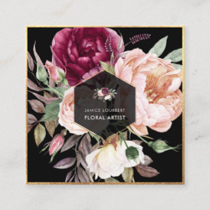 PixDezines Waterverf Peonies Square Visitekaartje