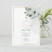 PixDezines Waterverf Rustic Eucalyptus Baptisme Kaart (Staand voorkant)