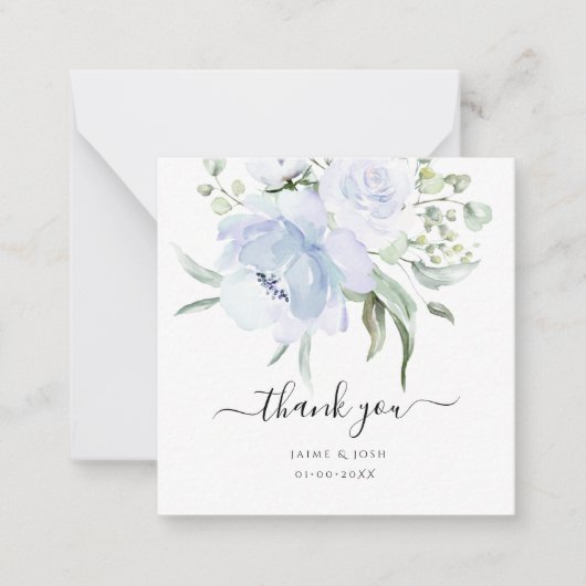 PixDezines Waterverf Stusty Blue Rozen Dank u Notitiekaartje (Voorkant)