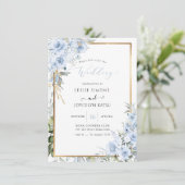 PixDezines Waterverf Stusty Blue Rozen Wedding Kaart (Staand voorkant)