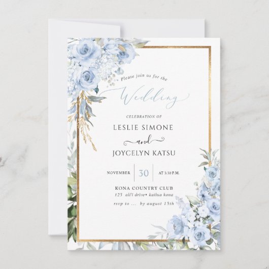 PixDezines Waterverf Stusty Blue Rozen Wedding Kaart (Voorkant)