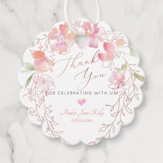 PixDezines Waterverf Sweet Pea krans Dank u Bedankjes Labels (Voorkant)