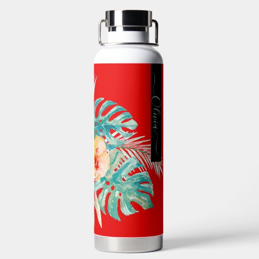 PixDezines Waterverf Tropische paradise Flowers Waterfles (Achterkant)