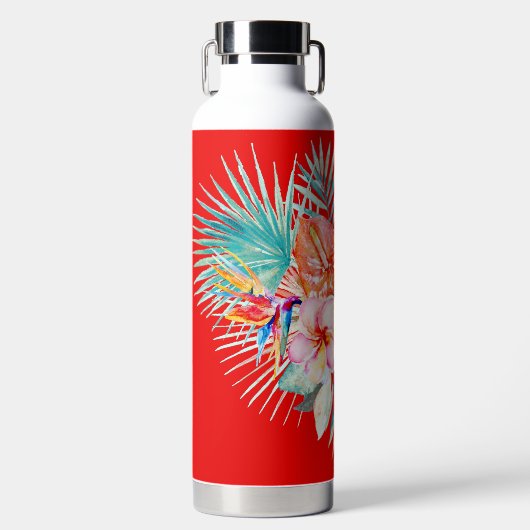 PixDezines Waterverf Tropische paradise Flowers Waterfles (Voorkant)