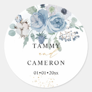 PixDezines Waterverf Winter Dusty Blue Cotton Ronde Sticker