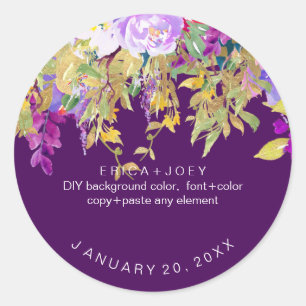 PixDezines Waterverf Wisteria+Peonies Ronde Sticker