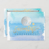 PixDezines Waterverf/Zeester/Strand Opslagdatum Aankondigingskaart (Voorkant / Achterkant)