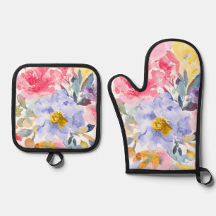 PixDezines Waterverf Zomer Tuin Rozen Ovenwant & Pannenlap Set
