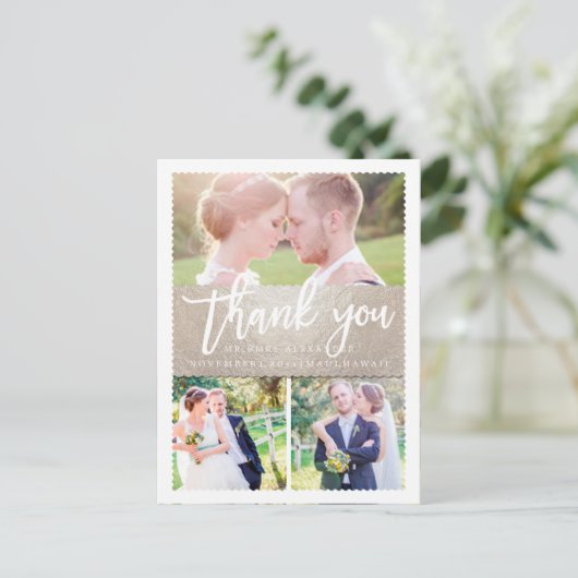 PixDezines Wedding Dank u/Faux Zilver/Script Briefkaart (Staand voorkant)