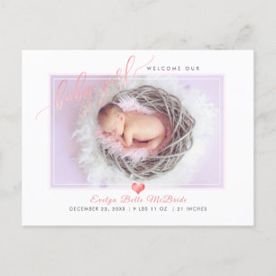 PixDezines Welcome Baby Girl, Faux Folie Script Aankondigingskaart