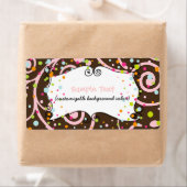 PixDezines Whimsy, roze chocolade, cupcakes Etiket (Insitu)