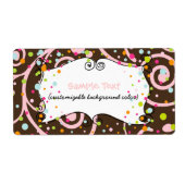 PixDezines Whimsy, roze chocolade, cupcakes Etiket (Voorkant)