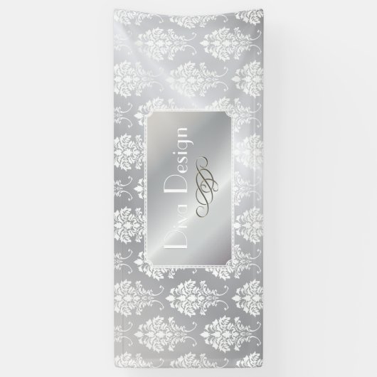 PixDezines White Damask + Silver Tone Spandoek (Verticaal)