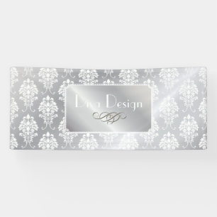 PixDezines White Damask + Silver Tone Spandoek