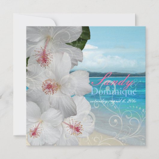 PixDezines White Hibiscus/strand/tropische bruilof Kaart (Voorkant)