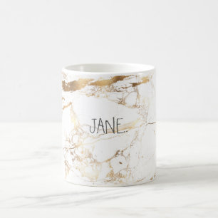 PixDezines WHITE MARBLE+FAUX GOLD VEINS Koffiemok