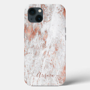 PixDezines White Marble+Faux Rose Gold Case-Mate i iPhone 13 Hoesje