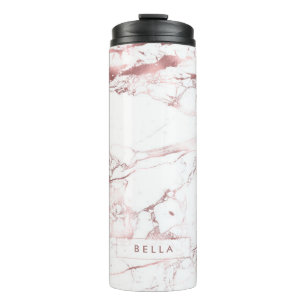 PixDezines WHITE MARBLE FAUX ROSE GOLD VEINS Thermosbeker