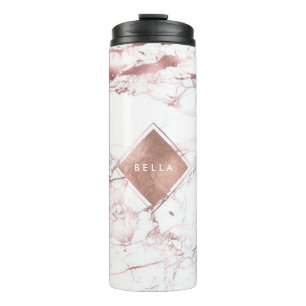 PixDezines WHITE MARBLE FAUX ROSE GOLD VEINS Thermosbeker