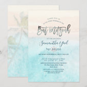 PixDezines White Sand Beach Bat Mitzvah Invitation Kaart (Voorkant / Achterkant)