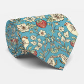 PixDezines William Morris Strawberry Thief Turquoi Stropdas (Opgerold)