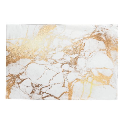 PixDezines WIT MARMER + FAUX GOUDEN ADERS Kussensloop (Achterkant-Links)