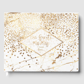 PixDezines WIT MARMER+NEP GOUDEN CONFETTI Gastenboek
