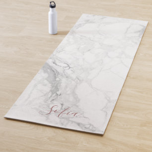 PixDezines Witte Marmer + Blush Roze Aderen Yogamat