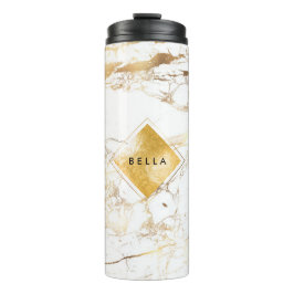 PixDezines WITTE MARMER NEP GOUDE ADEREN Thermosbeker