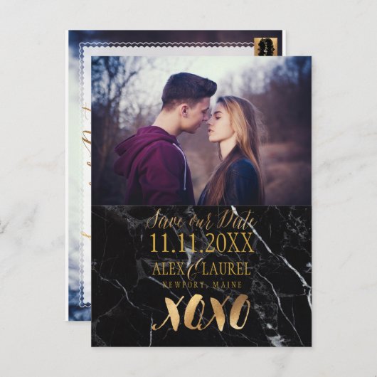 PixDezines XOXO/SAVE ONZE DATUM/MARMER Aankondigingskaart (Voorkant / Achterkant)