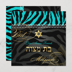 PixDezines Zebra Bat Mitzvah/DIY Color Aqua Kaart