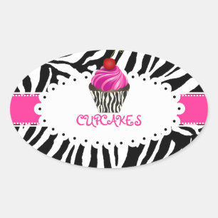 PixDezines zebra+cupcake/DIY kleur Ovale Sticker
