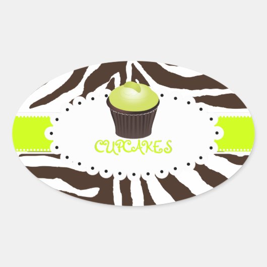PixDezines zebra+cupcake/DIY kleur Ovale Sticker (Voorkant)