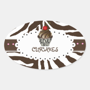 PixDezines zebra+cupcake/DIY kleur Ovale Sticker