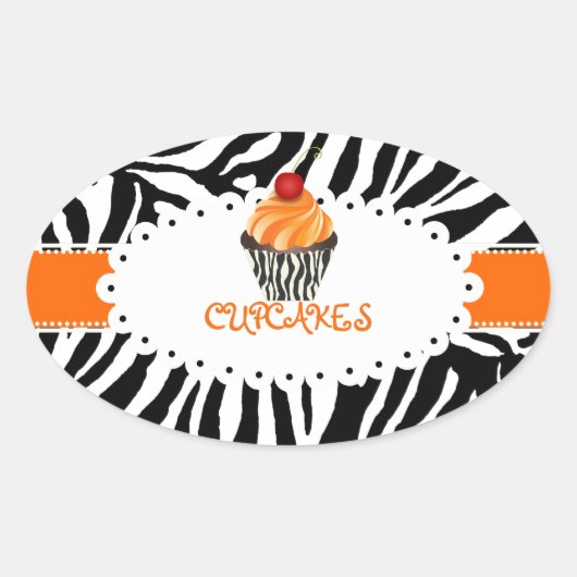 PixDezines zebra+cupcake/DIY kleur Ovale Sticker (Voorkant)