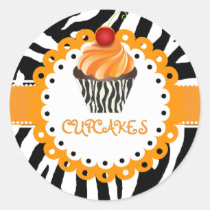 PixDezines zebra+cupcake/DIY kleur Ronde Sticker