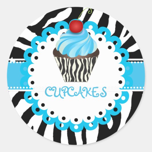 PixDezines zebra+cupcake/DIY kleur Ronde Sticker (Voorkant)