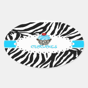PixDezines zebra+cupcake/DIY lintkleur Ovale Sticker