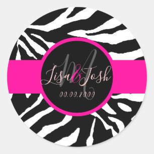 PixDezines Zebra, Monogram DIY Kleur Ronde Sticker