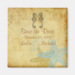 PixDezines  zeepaardje + zeesterren/Save the Date Magneet