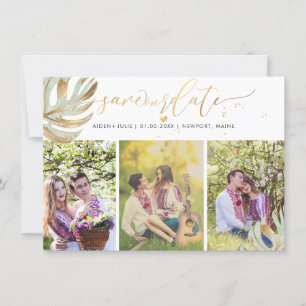 PixDezines Zeevrucht Groen Monstera Faux Metallic Save The Date