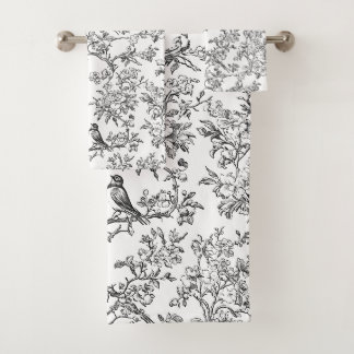 PixDezines Zwart Wit Chinoiserie, Vogel Pioenrozen Bad Handdoek