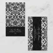 PixDezines Zwart+Wit Desiree  Damask Visitekaartje (Voorkant / Achterkant)